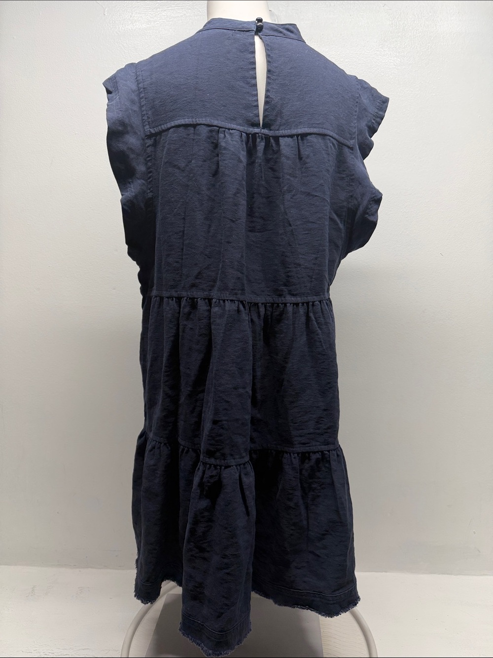 Bohme Regina Dress Pleated Mini Sleeveless Raw Hem Tiered Pockets Blue Medium - Picture 3 of 7